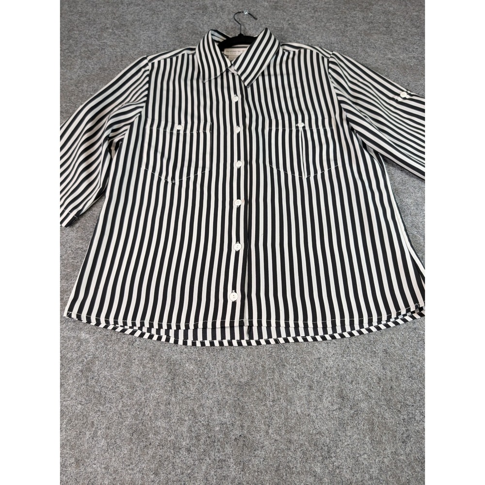 Brownstone Studio New York Striped Button Up Shirt Black White Size 10 EUC